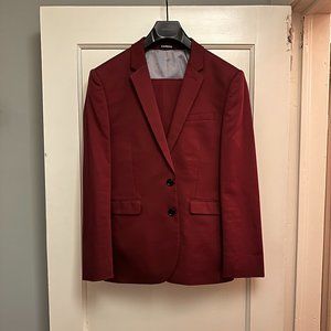 Express Mens Red / Maroon Slim Suit (Jacket 38S / Pants 28 x 32)